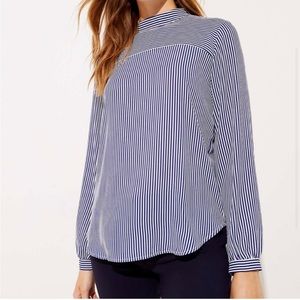 LOFT Striped Mock Neck Blouse